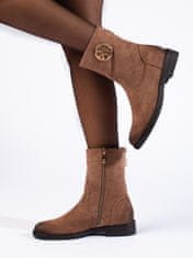 Amiatex Praktické dámské hnědé kotníčkové boty na plochém podpatku, odstíny hnědé a béžové, 36