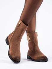 Amiatex Praktické dámské hnědé kotníčkové boty na plochém podpatku, odstíny hnědé a béžové, 36