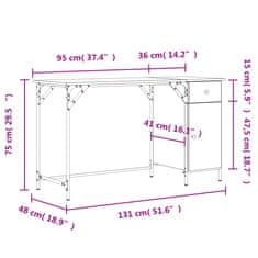 Vidaxl Počítačový stůl kouřový dub 131 x 48 x 75 cm kompozitní dřevo