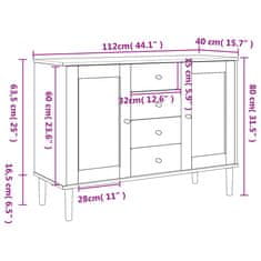 Greatstore Příborník SENJA ratanový vzhled hnědý 112 x 40 x 80 cm borovice