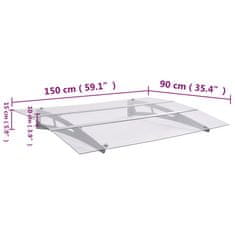 Vidaxl Stříška na dveře stříbrná a průhledná 150x90 cm PET