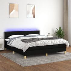 Greatstore Box spring postel s matrací a LED černá 180x200 cm textil