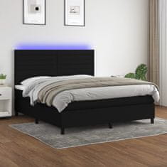 Greatstore Box spring postel s matrací a LED černá 180x200 cm textil