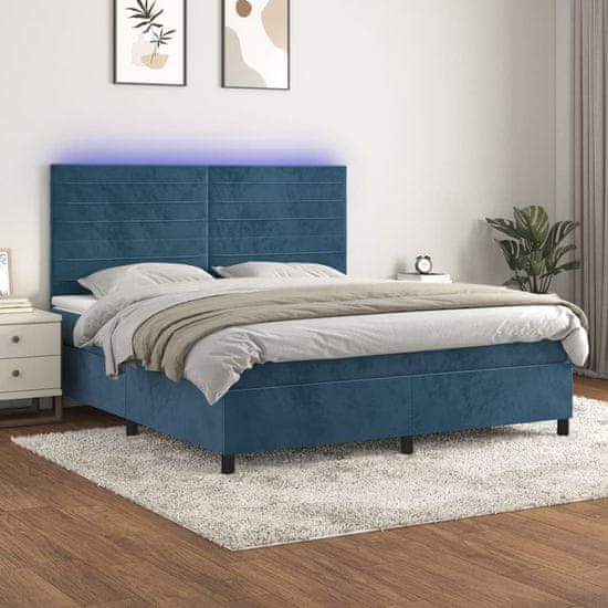 Greatstore Box spring postel s matrací a LED tmavě modrá 180x200 cm samet