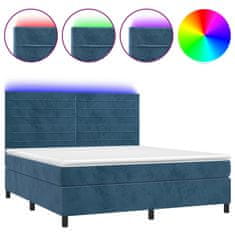 Greatstore Box spring postel s matrací a LED tmavě modrá 180x200 cm samet