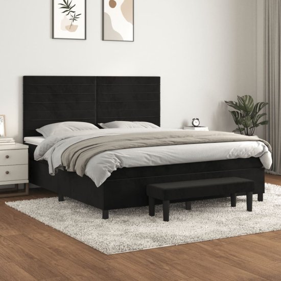 Greatstore Box spring postel s matrací černá 180x200 cm samet