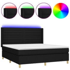 Greatstore Box spring postel s matrací a LED černá 180x200 cm textil