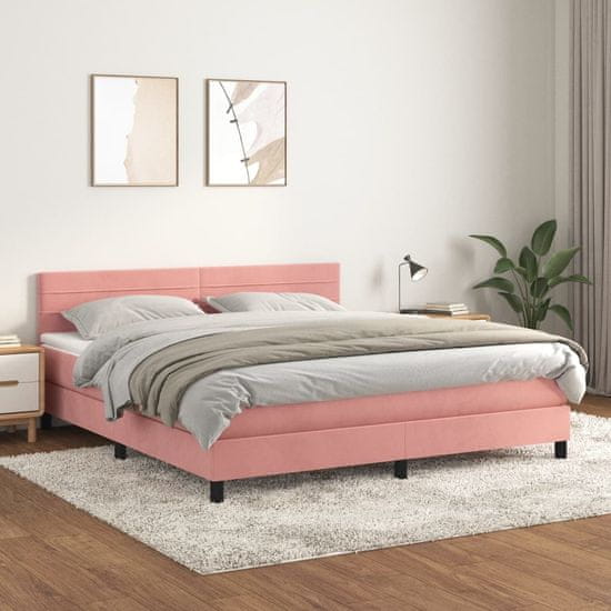 Vidaxl Box spring postel s matrací růžová 180x200 cm samet