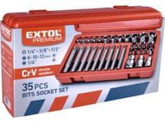 Extol Premium Hlavice a hroty Torx sada 35ks, 1/4",3/8", 1/2", CrV