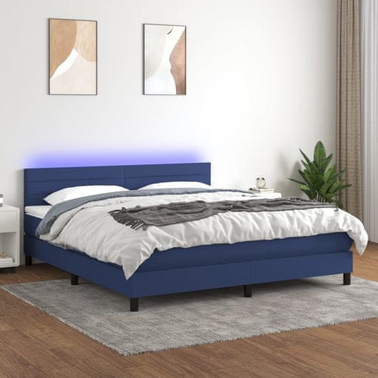 Greatstore Box spring postel s matrací a LED modrá 180x200 cm textil