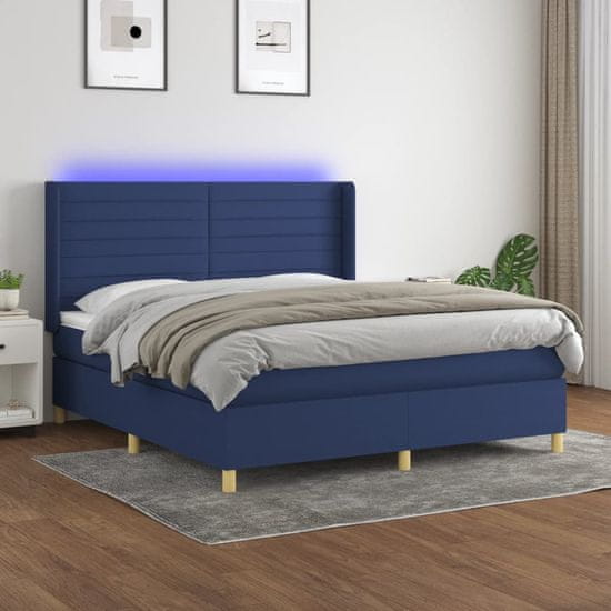 shumee vidaXL Box spring postel s matrací a LED modrá 160x200 cm textil