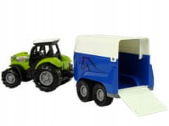 Lean-toys Traktor S Přívěsem Pro Koně Zvuk Zelená Farma