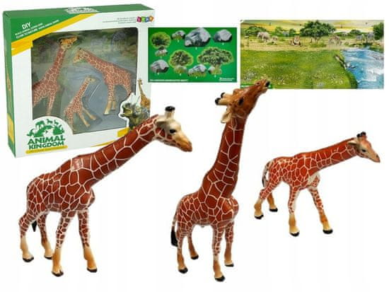 Lean-toys Žirafy Figurky Vzdělávací Rodina 3 Kusy + Pozadí Afrika