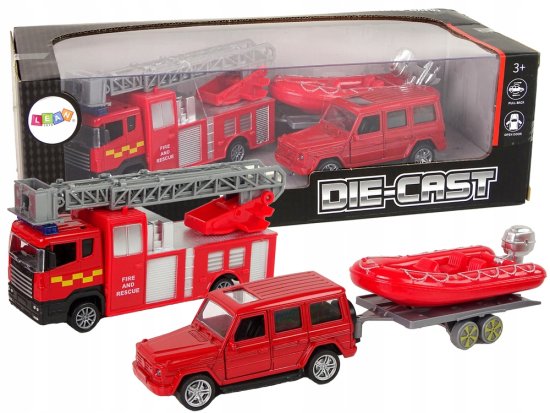 Lean-toys Sada Vozidel Hasičský Záchranný Sbor Blána Motorka Jeep Červená