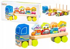 Lean-toys Dřevěný Tahač Tir Laweta S Autíčky Sorter Lm-12 13418