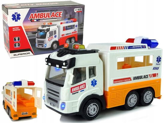 Lean-toys Ambulance Autíčko Na Baterie Světlo Zvuky