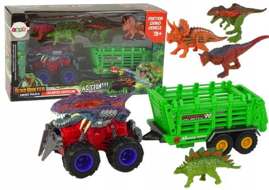 Lean-toys Vozidlo S Motivem Dinosaurus Přívěs 4 Ks Dinosauři