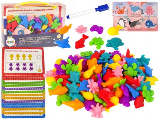Lean-toys Vzdělávací Hračka Mořská Zvířata Karty Úkolů Počítání Sorter 88 Element
