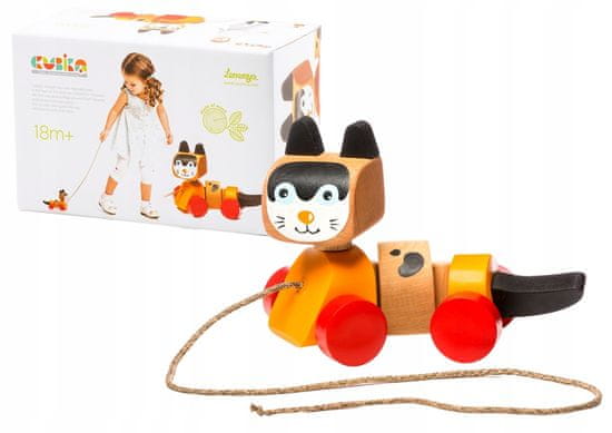 Lean-toys Dřevěná Kočka Na Provázku Tahací Hračka 13616