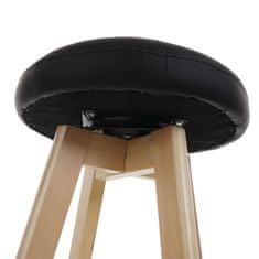 MCW Sada 2 barových židlí Navan, barová stolička, dřevěná imitace kůže otočná ~ černá, světlé nohy