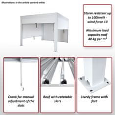 MCW Pergola L46 s boční stěnou, zahradní pavilon s lamelovou roletou, hliníkový rám 10 cm, odolný proti bouřce 3x4 m ~ antracitová barva