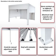 MCW Pergola L46 s boční stěnou, zahradní pavilon s lamelovou roletou, 11cm hliníkový rám, odolný proti bouřce 3x4m ~ antracitová barva