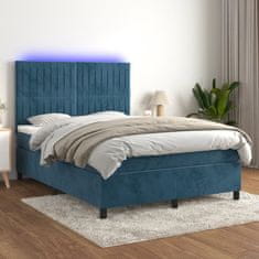 Greatstore Box spring postel s matrací a LED tmavě modrá 140x190 cm samet