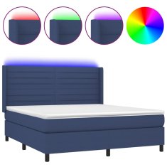 Vidaxl Box spring postel s matrací a LED modrá 160x200 cm textil