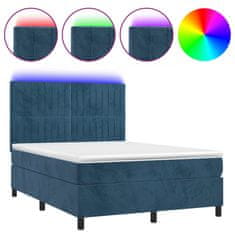 Greatstore Box spring postel s matrací a LED tmavě modrá 140x190 cm samet