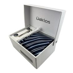 Daklos Luxusní set tmavě a světle modré a bílé proužky - Kravata, kapesníček, manžetové knoflíčky, kravatová spona v dárkové krabičce
