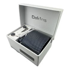Daklos Luxusní set stříbrno černý kostičkovaný - Kravata, kapesníček do saka, manžetové knoflíčky, kravatová spona v dárkovém balení