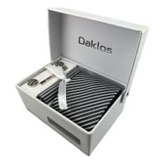 Daklos Luxusní set stříbrné a černé proužky - Kravata, kapesníček do saka, manžetové knoflíčky, kravatová spona v dárkovém balení
