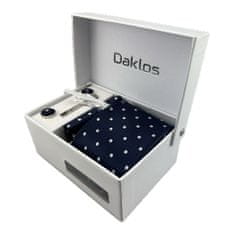 Daklos Luxusní set tmavě modrý se stříbrnými puntíky - Kravata, kapesníček do saka, manžetové knoflíčky, kravatová spona v krabičce
