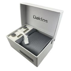 Daklos Luxusní set šedý proužkovaný vzor - Kravata, kapesníček do saka, manžetové knoflíčky, kravatová spona v dárkovém balení