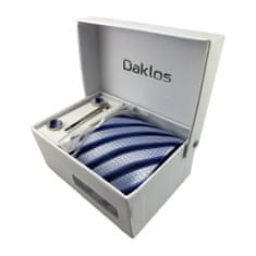 Daklos Luxusní set stříbrné a modré pruhy - Kravata, kapesníček do saka, manžetové knoflíčky, kravatová spona v dárkovém balení
