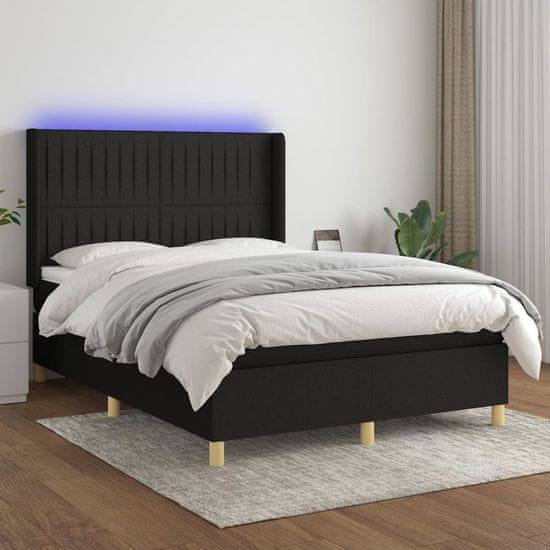 Greatstore Box spring postel s matrací a LED černá 140x190 cm textil