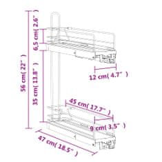 Greatstore Výsuvný kuchyňský drátěný koš se 2 patry stříbrný 47x12x56 cm