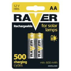 Baterie RAVER SOLAR HR6, dobíjecí baterie, 600 mAh, balení. 2 ks, tužkové AA