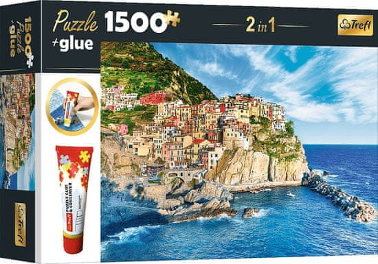 Trefl Sada 2v1 puzzle Manarola, Ligurie, Itálie 1500 dílků s lepidlem