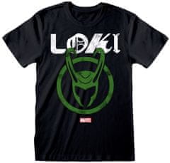 CurePink Pánské tričko Marvel|Loki série 2: Distressed Logo (L) černá bavlna