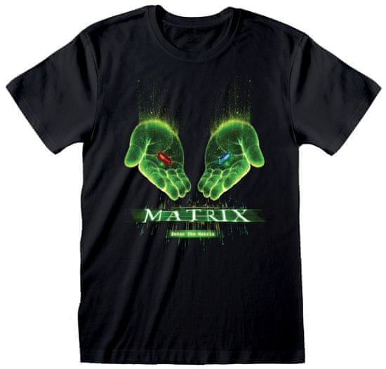 CurePink Pánské tričko Matrix: Přášky v ruce (M) černá bavlna
