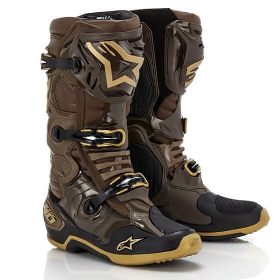 Alpinestars boty TECH 10 limitovaná edice SQUAD, (tmavě hnědá/zlatá/černá)