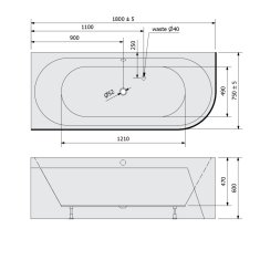 POLYSAN VIVA L MONOLITH asymetrická vana 180x75x60cm, bílá 72099M - Polysan