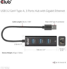 Club 3D rozbočovač, USB-A 3.2 Gen1 - 3x USB 3.1, Gigabit Ethernet