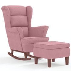 Vidaxl Houpací křeslo s dřevěnými nohami a stoličkou růžové samet