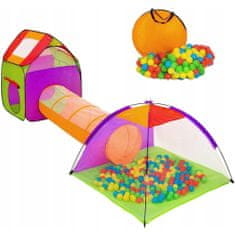 Northix Dětská hračka - stan + tunel + domeček + 200 míčků 