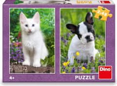 Dino Puzzle Buldoček a kotě 2x48 dílků