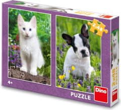 Dino Puzzle Buldoček a kotě 2x48 dílků