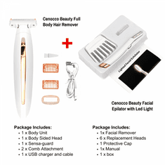 Cenocco SETCC9087/9086: Celotělový odstraňovač chloupků 2 v 1 + epilátor obličeje s LED kombinovanou nabídkou