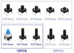 HADEX Mikrospínače 6x6mm, sada 180ks